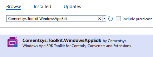 NuGet Package Manager Comentsys.Toolkit.WindowsAppSdk