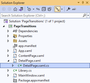 Solution Explorer DetailPage.xaml.cs